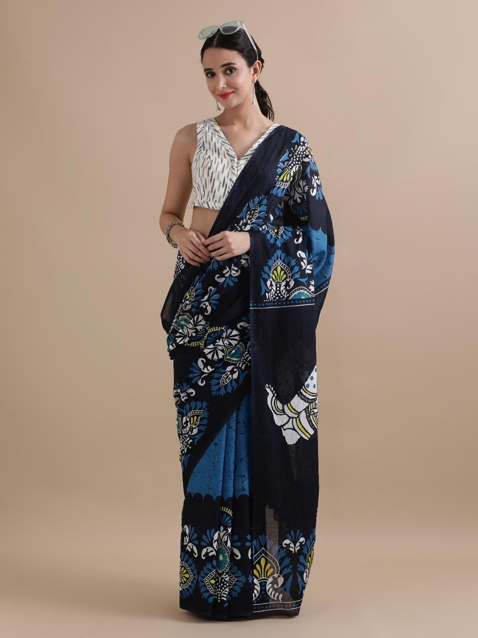 Midnight Indigo Handblock Saree