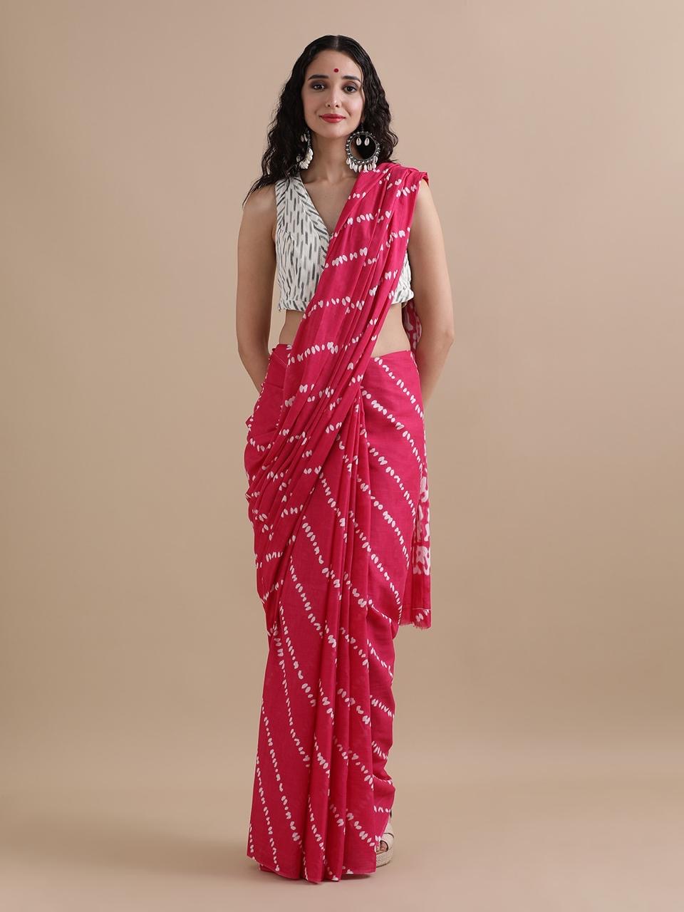 Rani Pink Diagonal Lehariya Saree