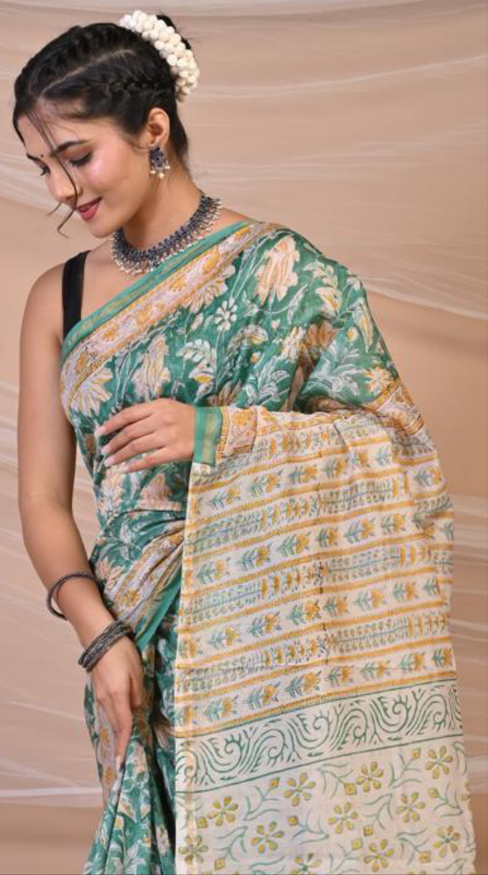 Exclusive Pure Hand Block Printed Chanderi Silk Saree