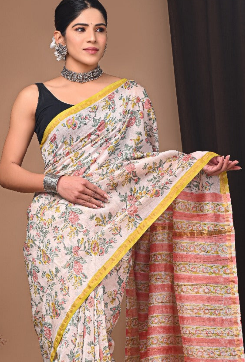 Exclusive Pure Hand Block Printed Chanderi Silk Saree