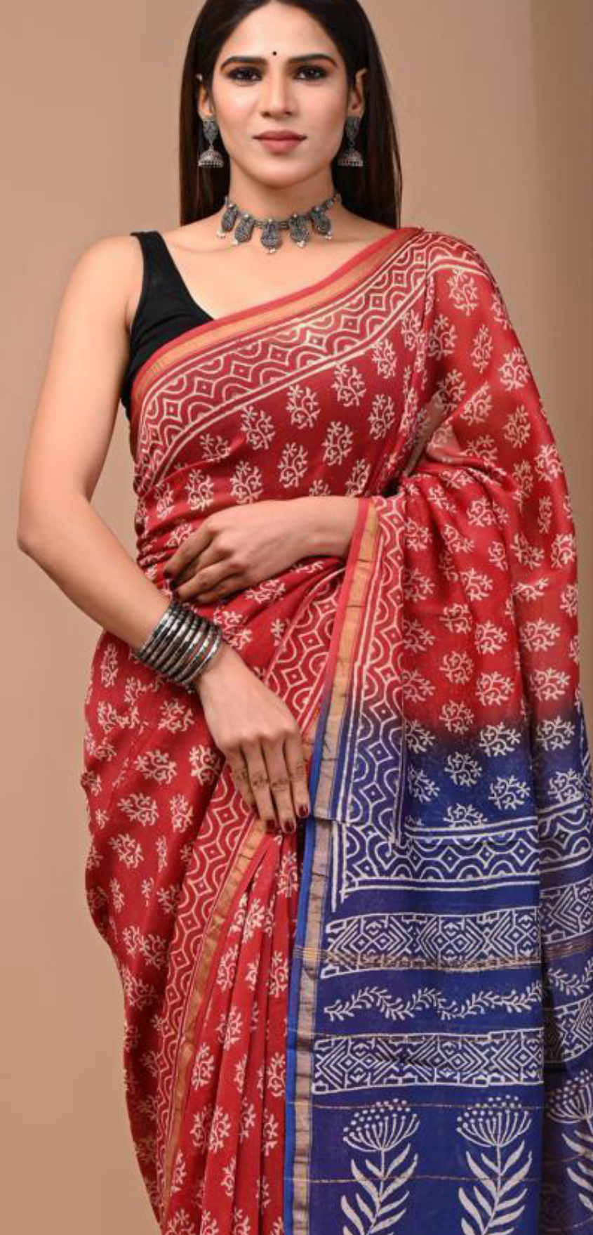 Exclusive Pure Hand Block Printed Chanderi Silk Saree