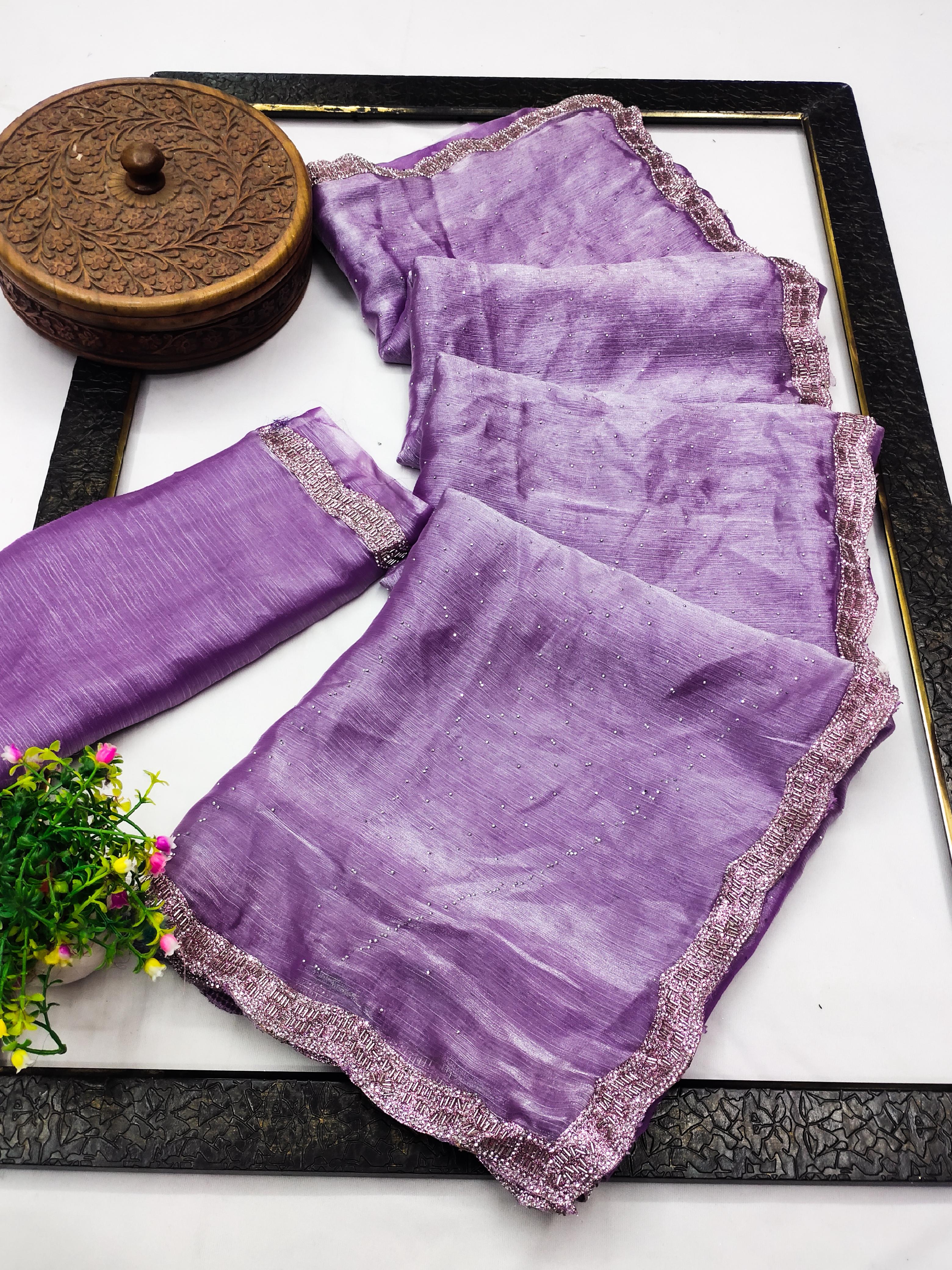 Fancy Fendi Chiffon Saree | Cutwork Lace & All-Over Siroksi