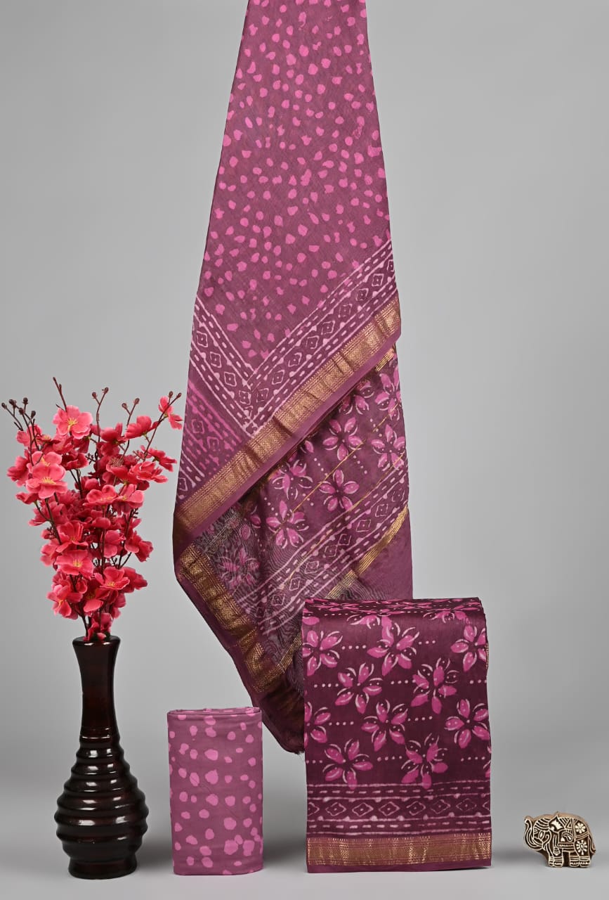 Mulberry Pink Maheshwari Silk Suit Set