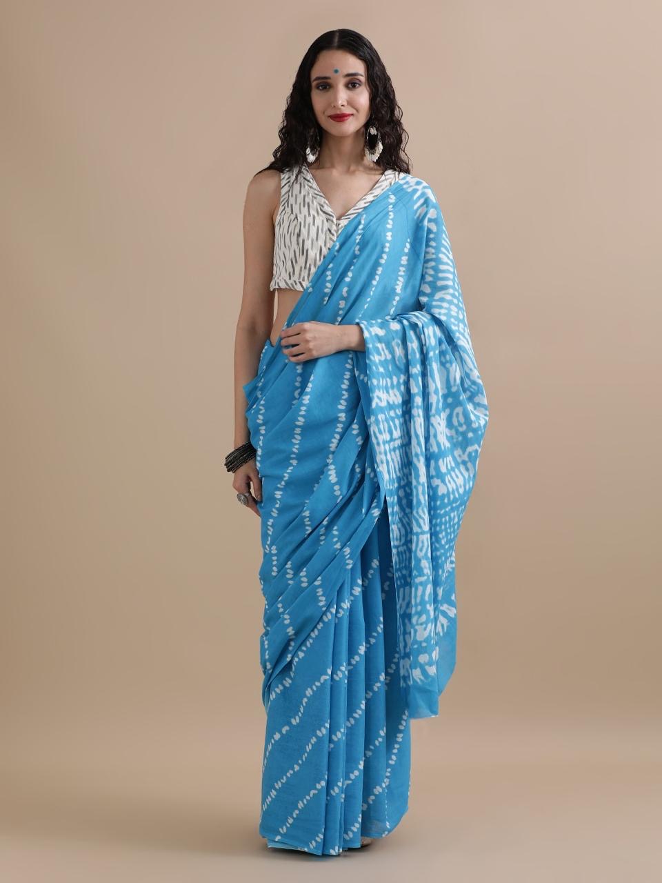 Sky Blue Tie-Dye Cotton Saree