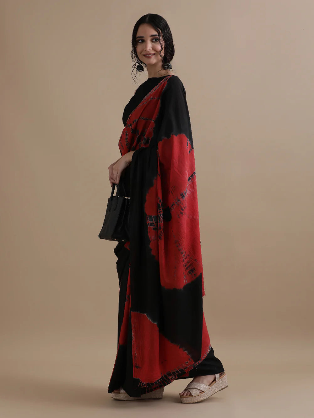 Black & Red Tie-Dye Cotton Saree