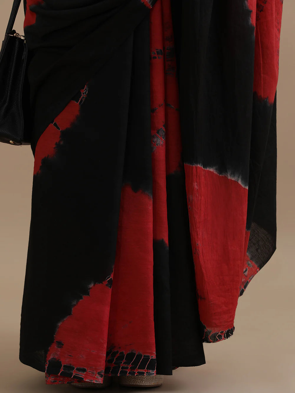 Black & Red Tie-Dye Cotton Saree