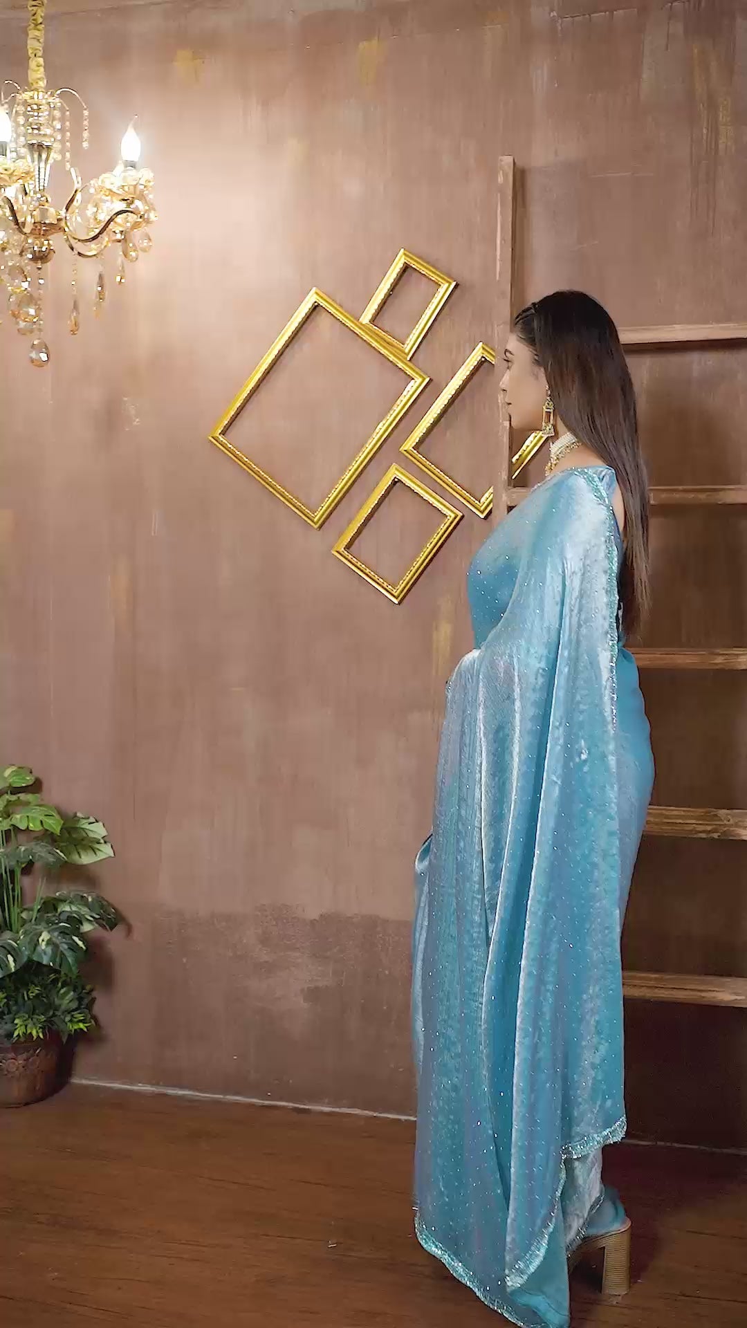 Fancy Fendi Chiffon Saree | Cutwork Lace & All-Over Siroksi