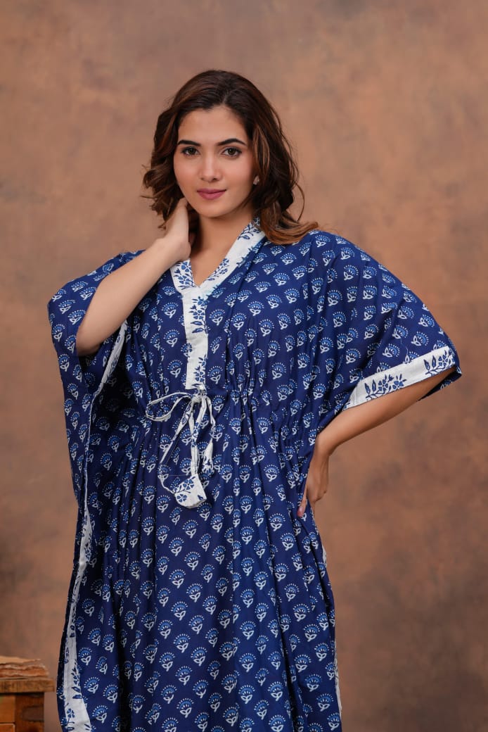 Indigo Petal Kaftan – Classic Comfort Redefined