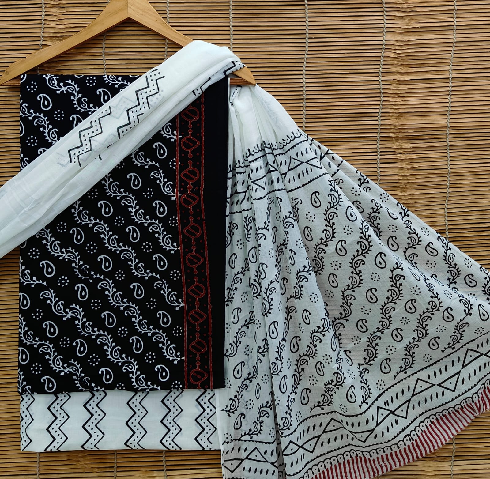 Black & White Paisley Cotton Suit Set