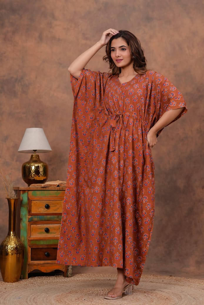 Rust Floral Kaftan – Effortless Everyday Elegance