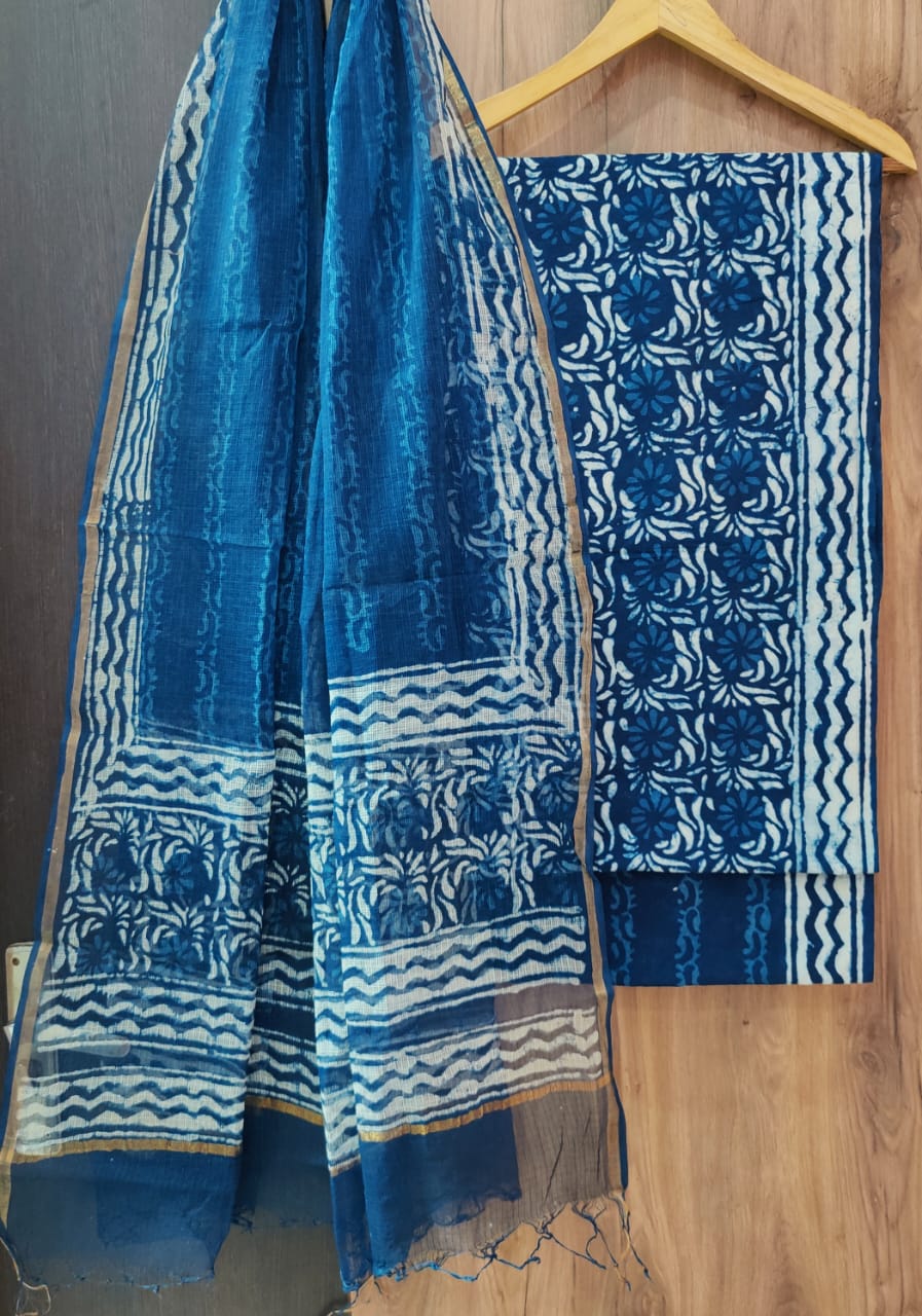 Exclusive new traditional hand block printed pure cotton suits with pure kota cotton duatta