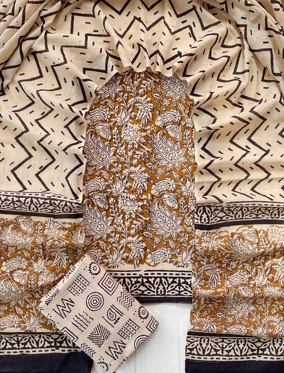 Rust & Beige Tribal Block Cotton Suit Set