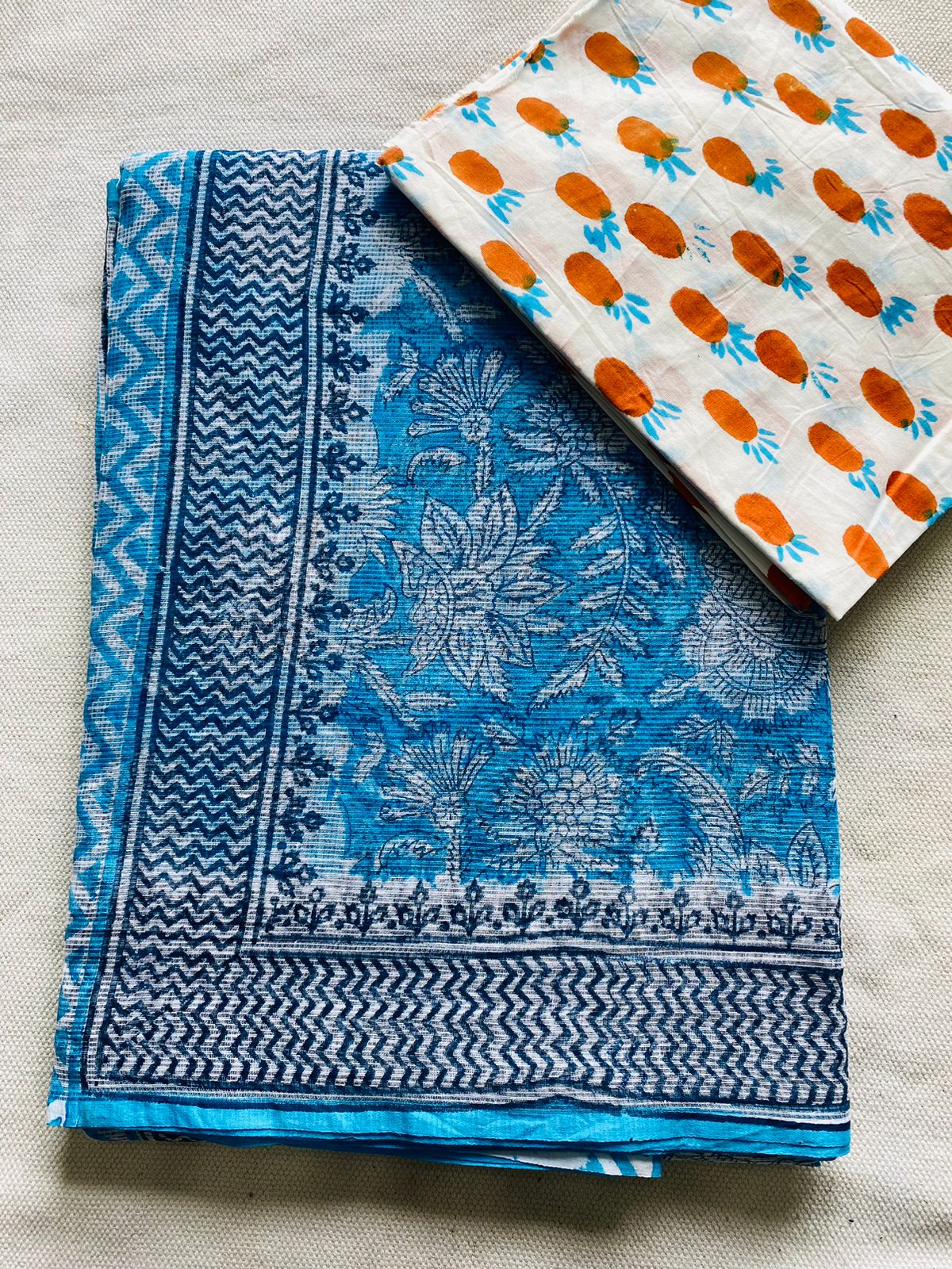 Aqua Bloom Kota Doria Saree