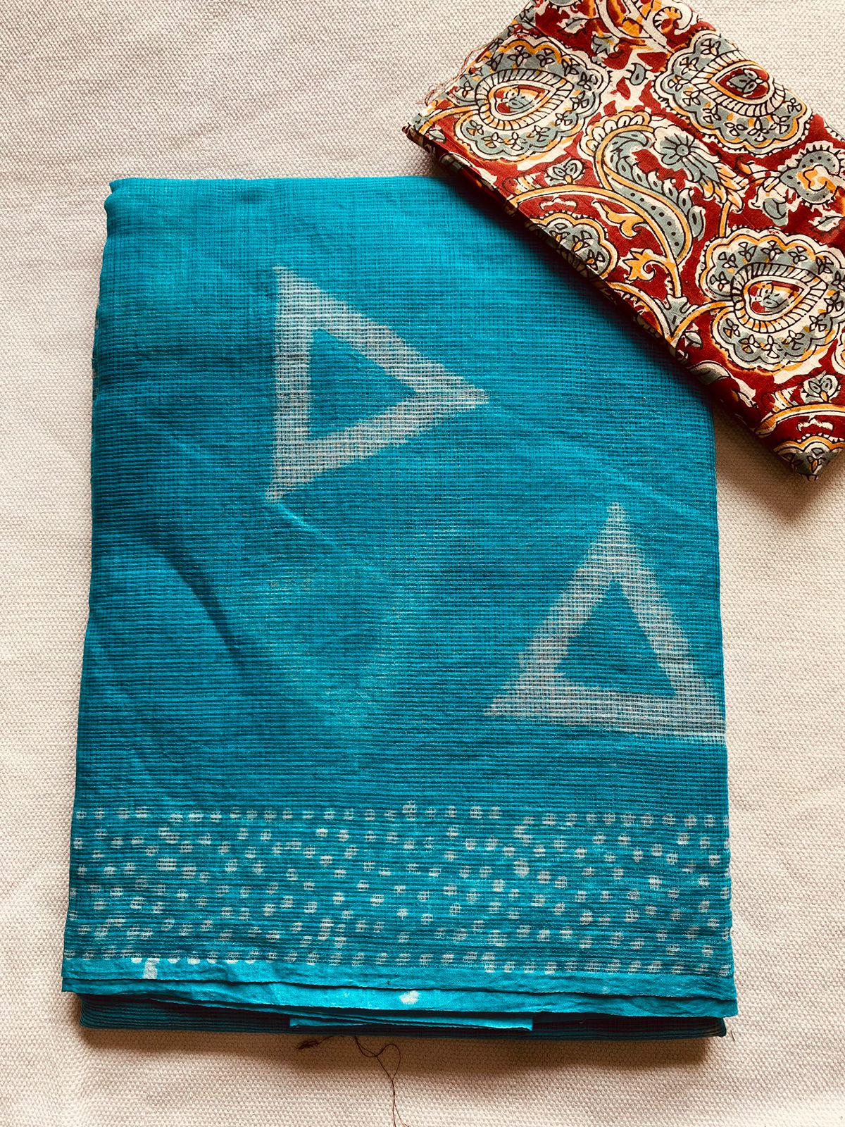 Aqua Geometry Kota Doria Saree