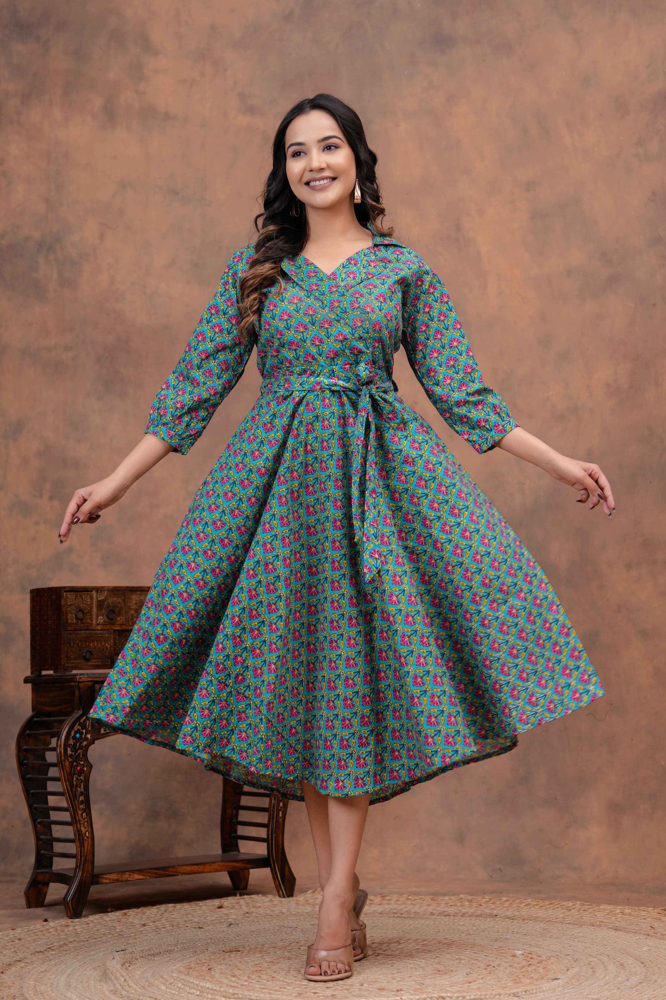 Green Garden Jaipuri Cotton Dress