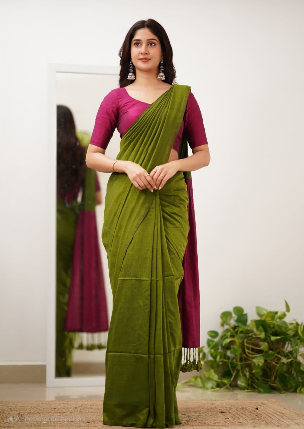 Olive Green and Pink Cotton Saree – Subtle, Sophisticated, Striking