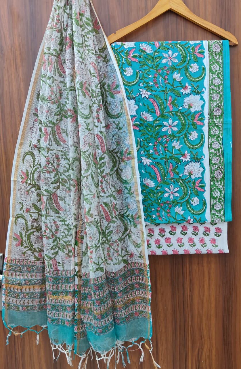 Exclusive new traditional hand block printed pure cotton suits with pure kota cotton duatta