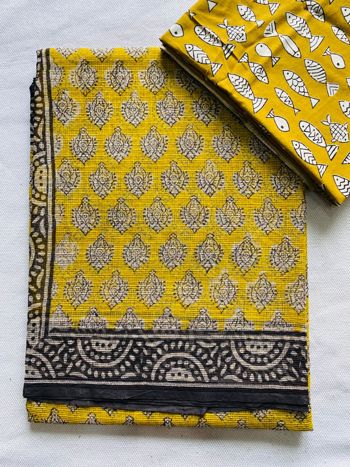 Sunny Mustard Handblock Print Saree