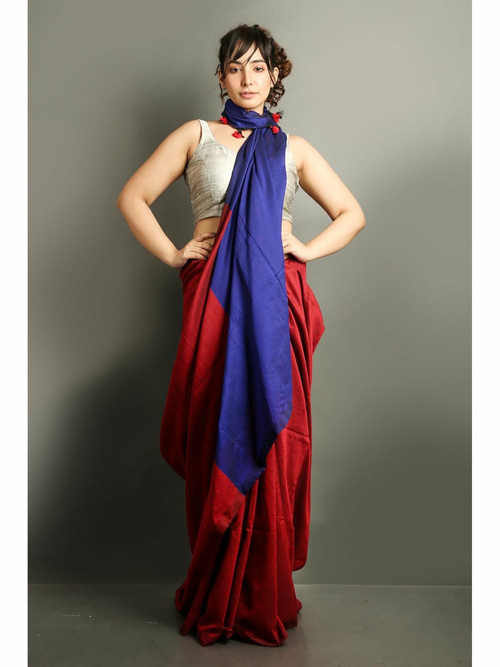 Maroon & Royal Blue Contrast Saree – Statement in Simplicity