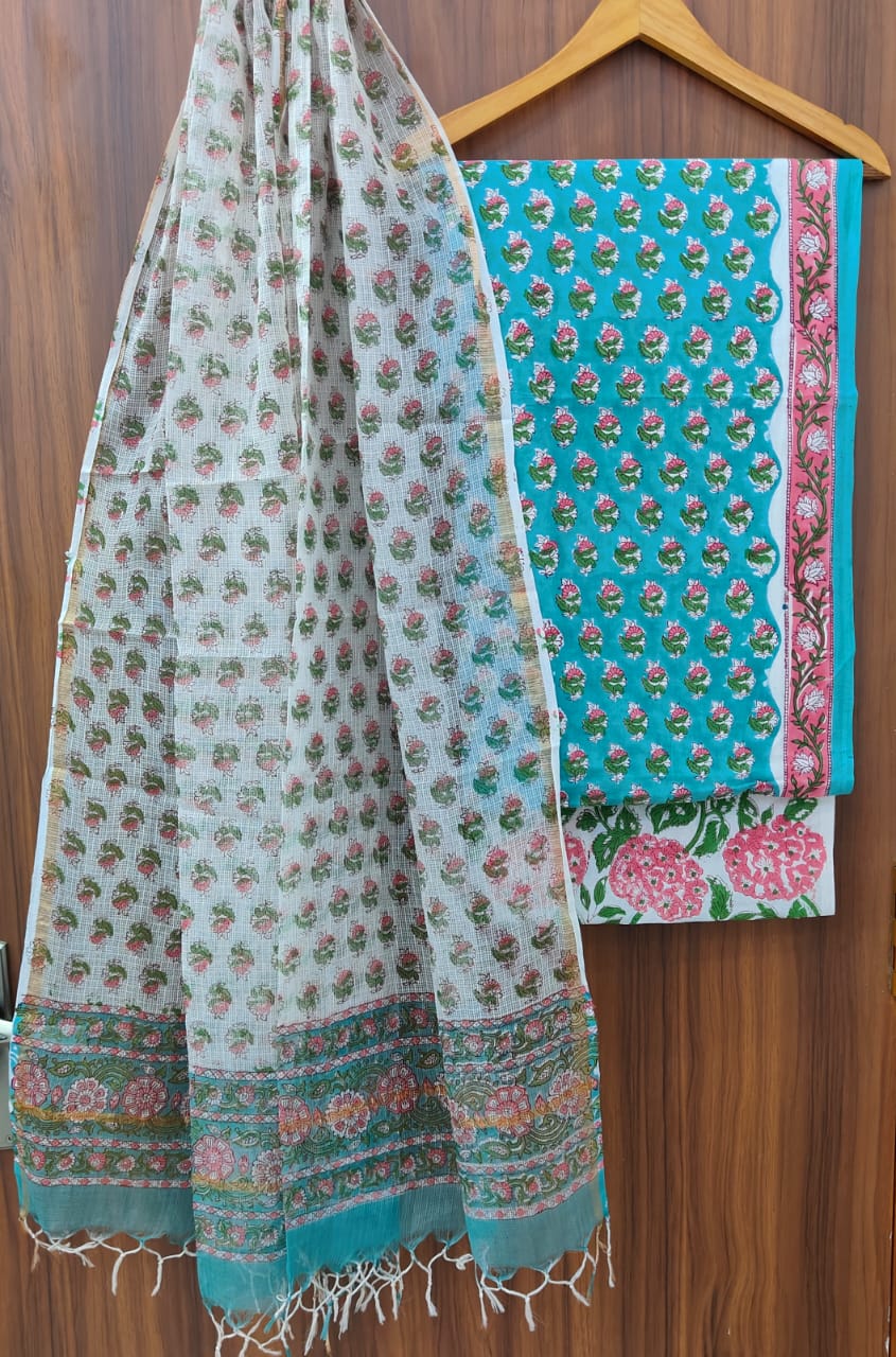 Exclusive new traditional hand block printed pure cotton suits with pure kota cotton duatta