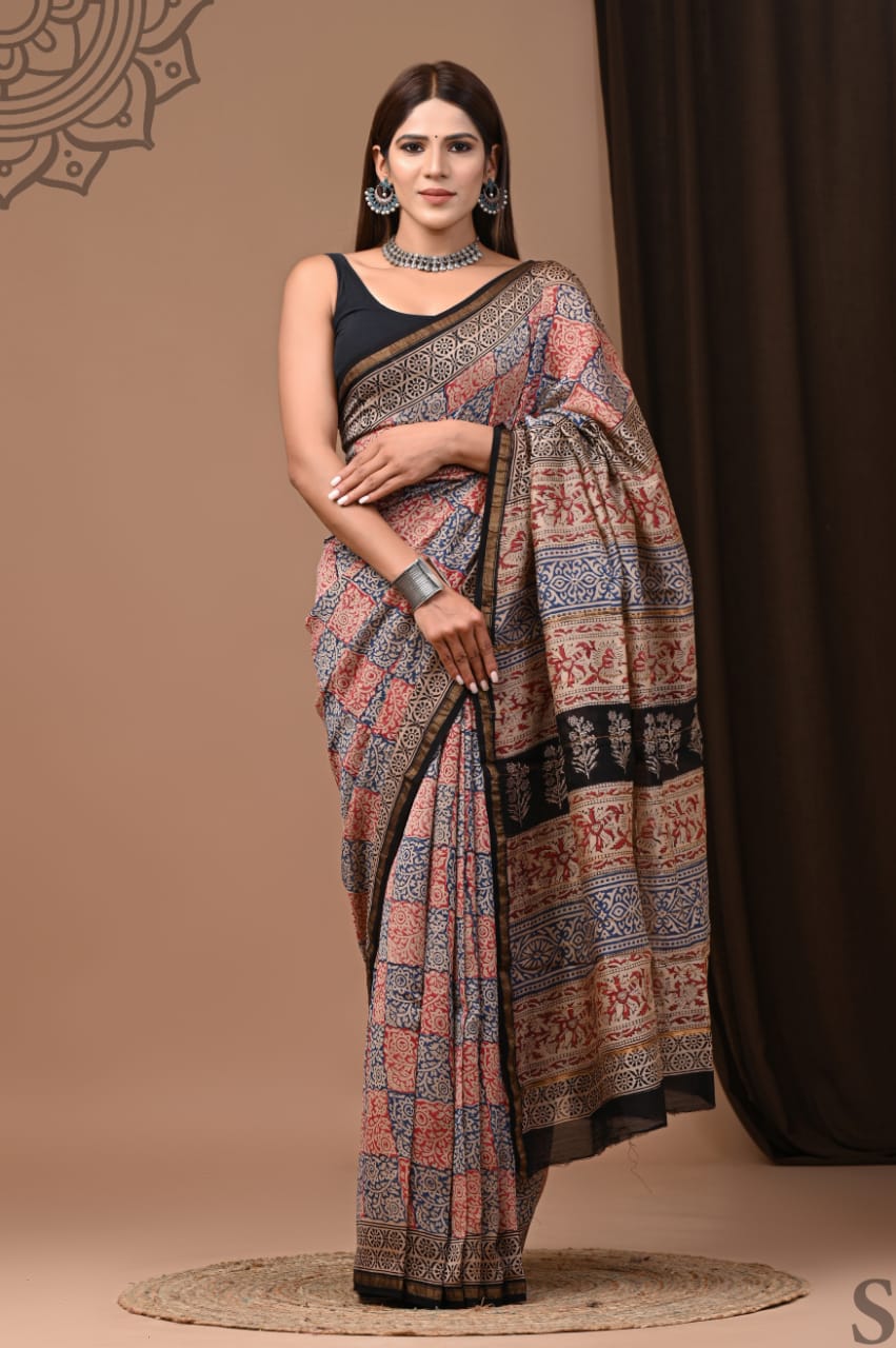 Exclusive Pure Hand Block Printed Chanderi Silk Saree