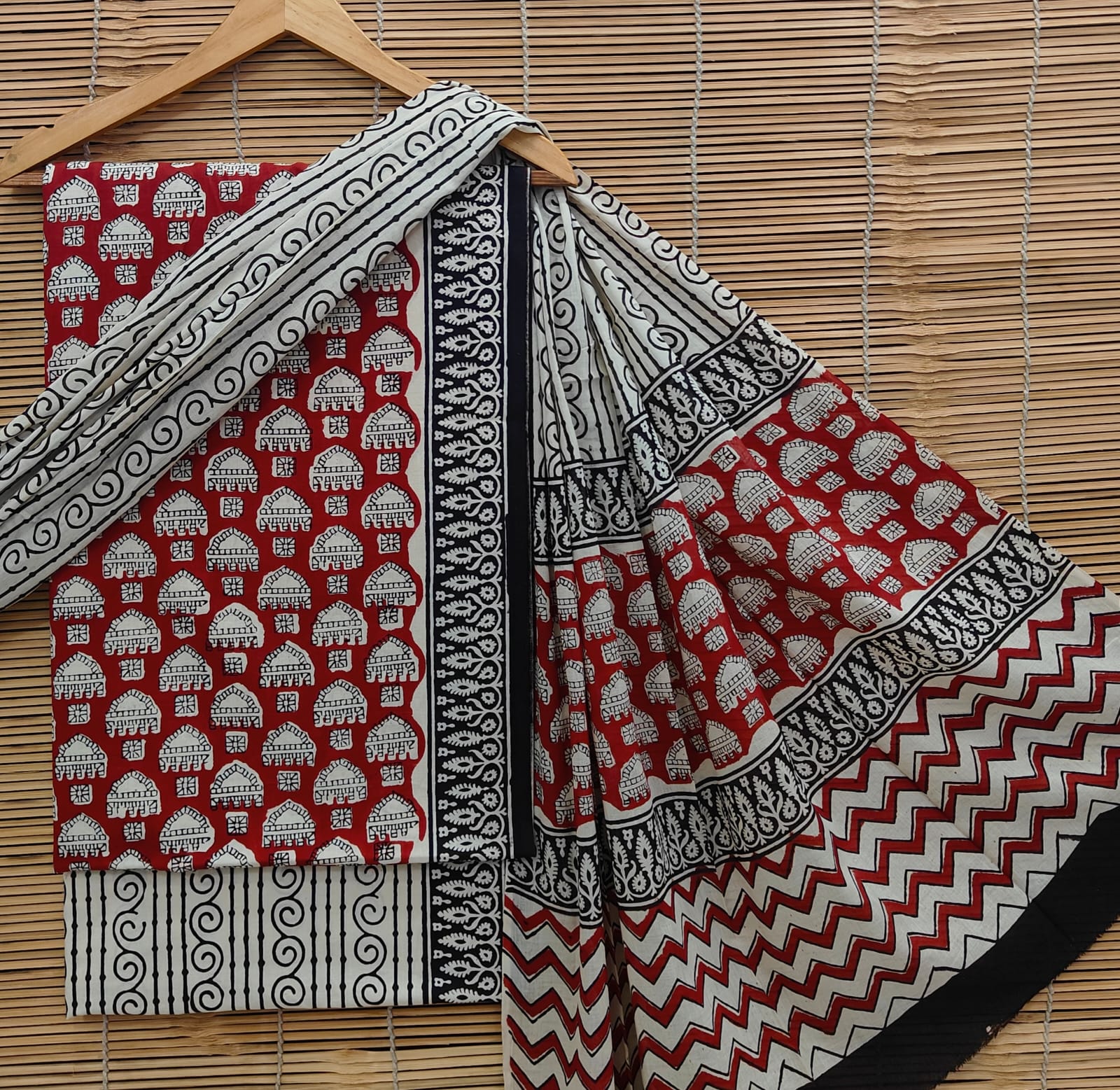 Maroon & Black Tribal Motif Cotton Suit Set