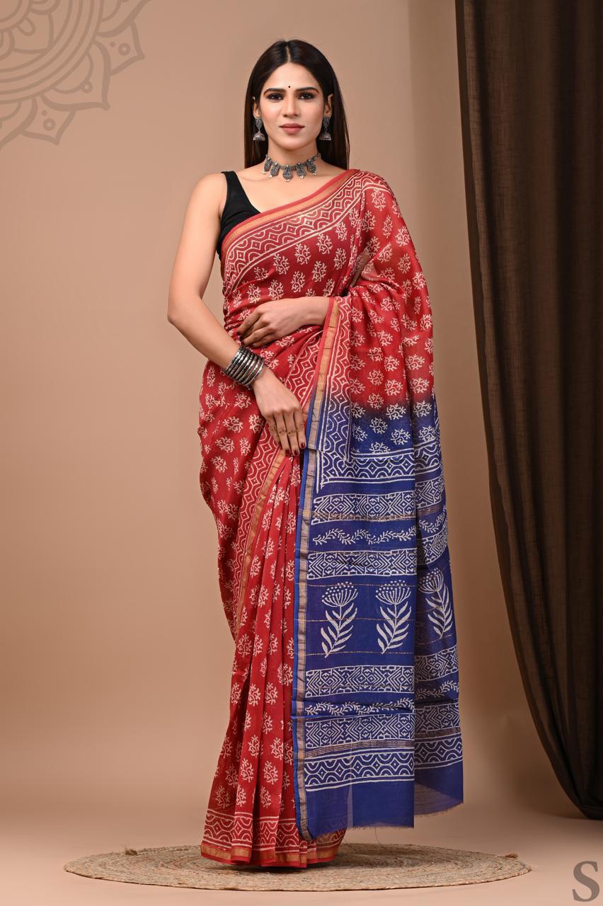 Exclusive Pure Hand Block Printed Chanderi Silk Saree
