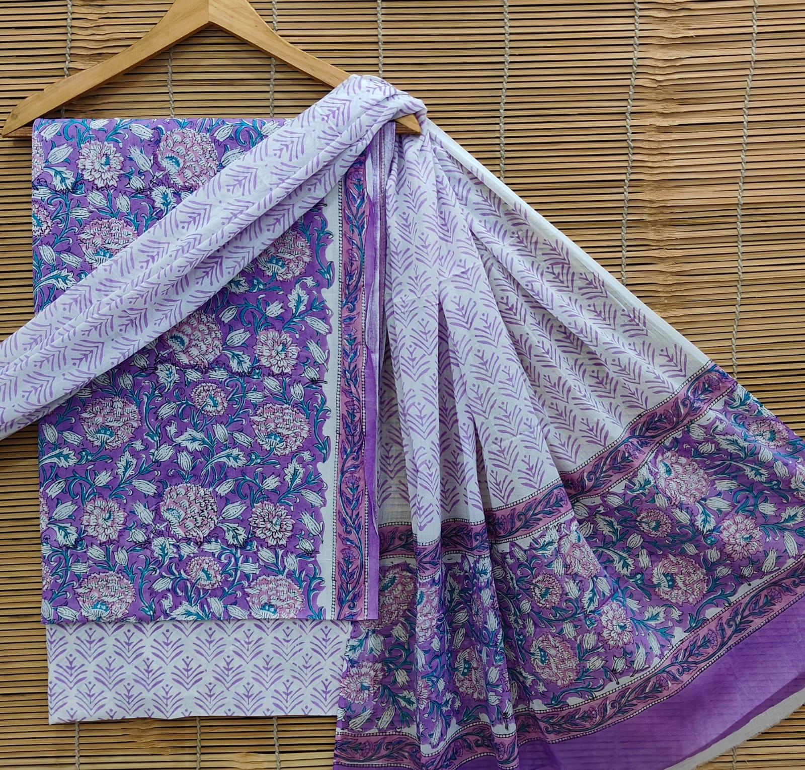 Lavender & Purple Floral Cotton Suit Set