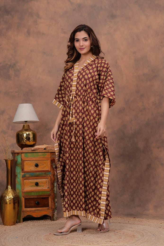 Maroon Mustard Border Kaftan – Heritage with Comfort