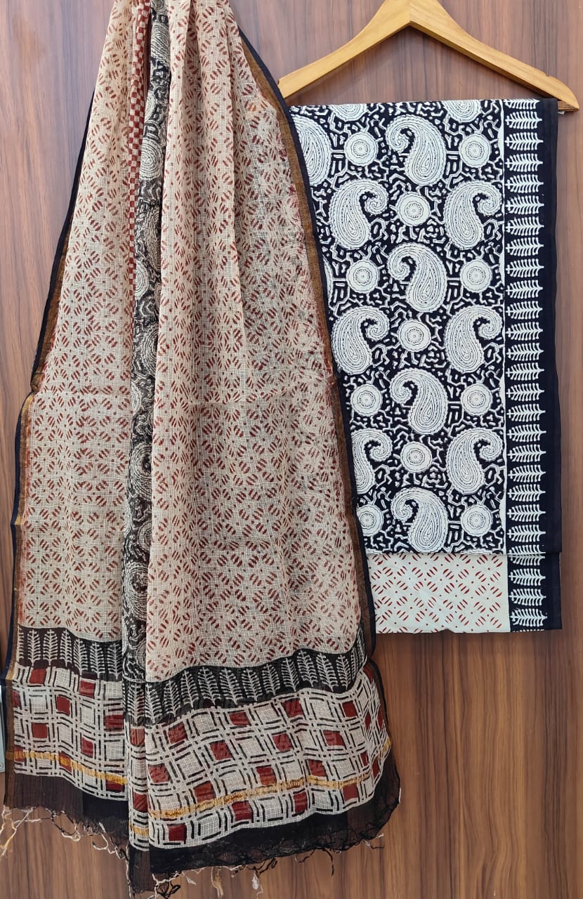 Exclusive new traditional hand block printed pure cotton suits with pure kota cotton duatta