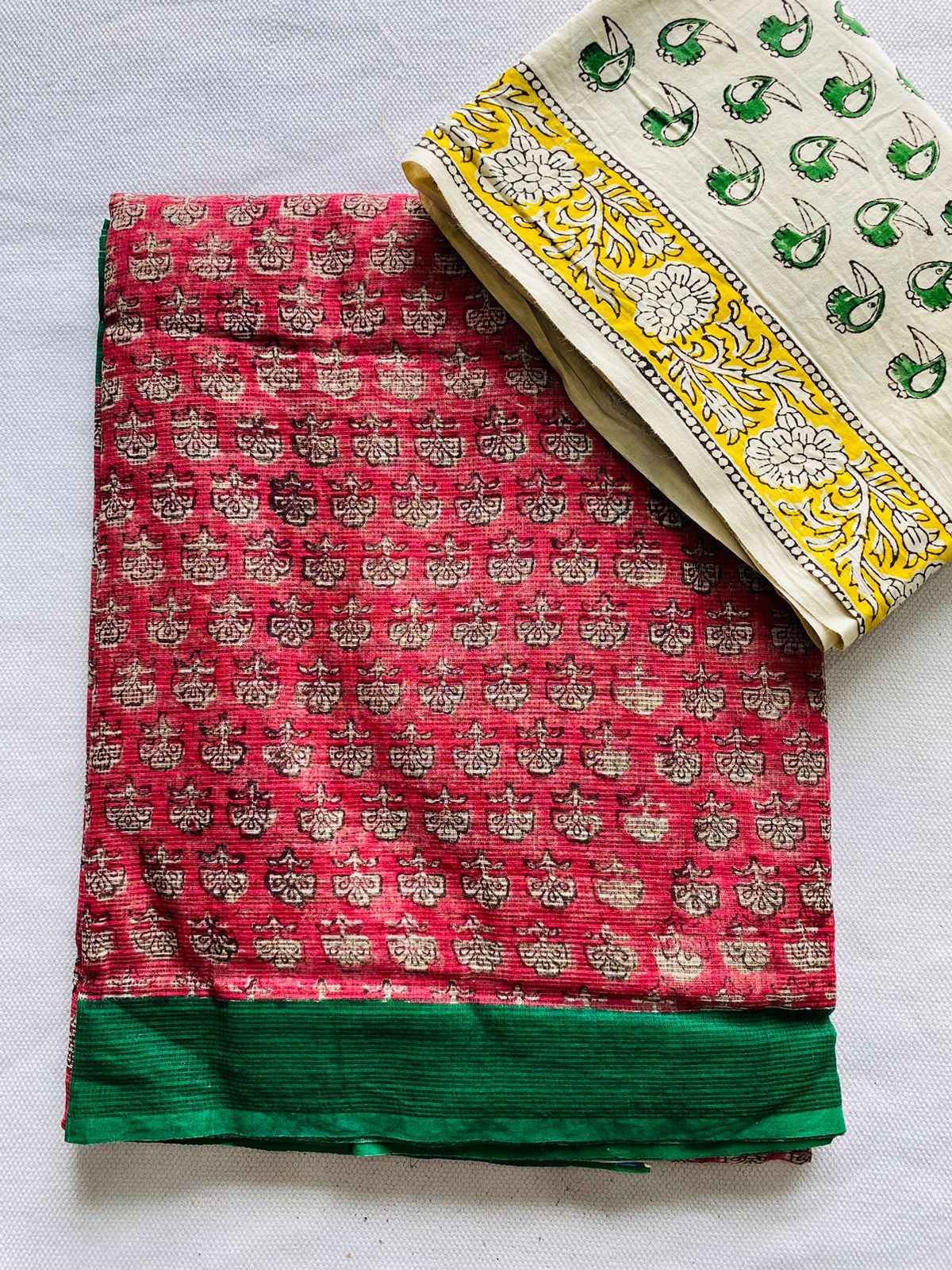 Crimson Red & Green Kota Doria Saree