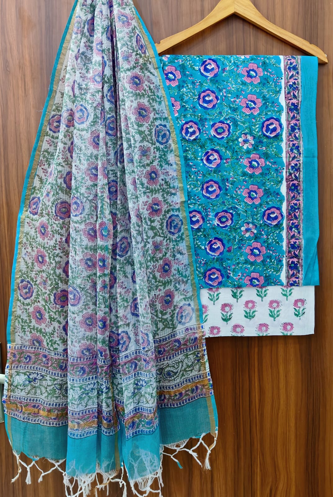 Exclusive new traditional hand block printed pure cotton suits with pure kota cotton duatta