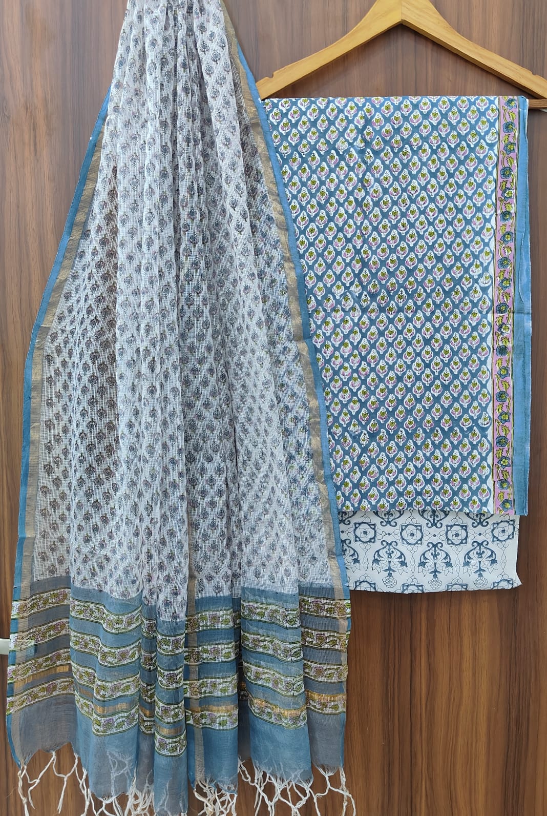 Exclusive new traditional hand block printed pure cotton suits with pure kota cotton duatta