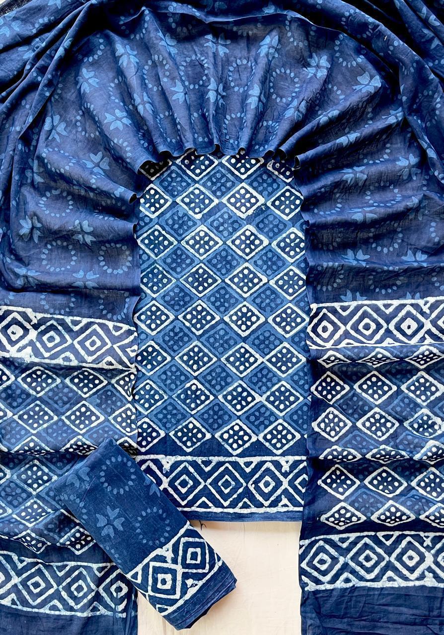 Indigo Diamond Handblock Cotton Suit Set