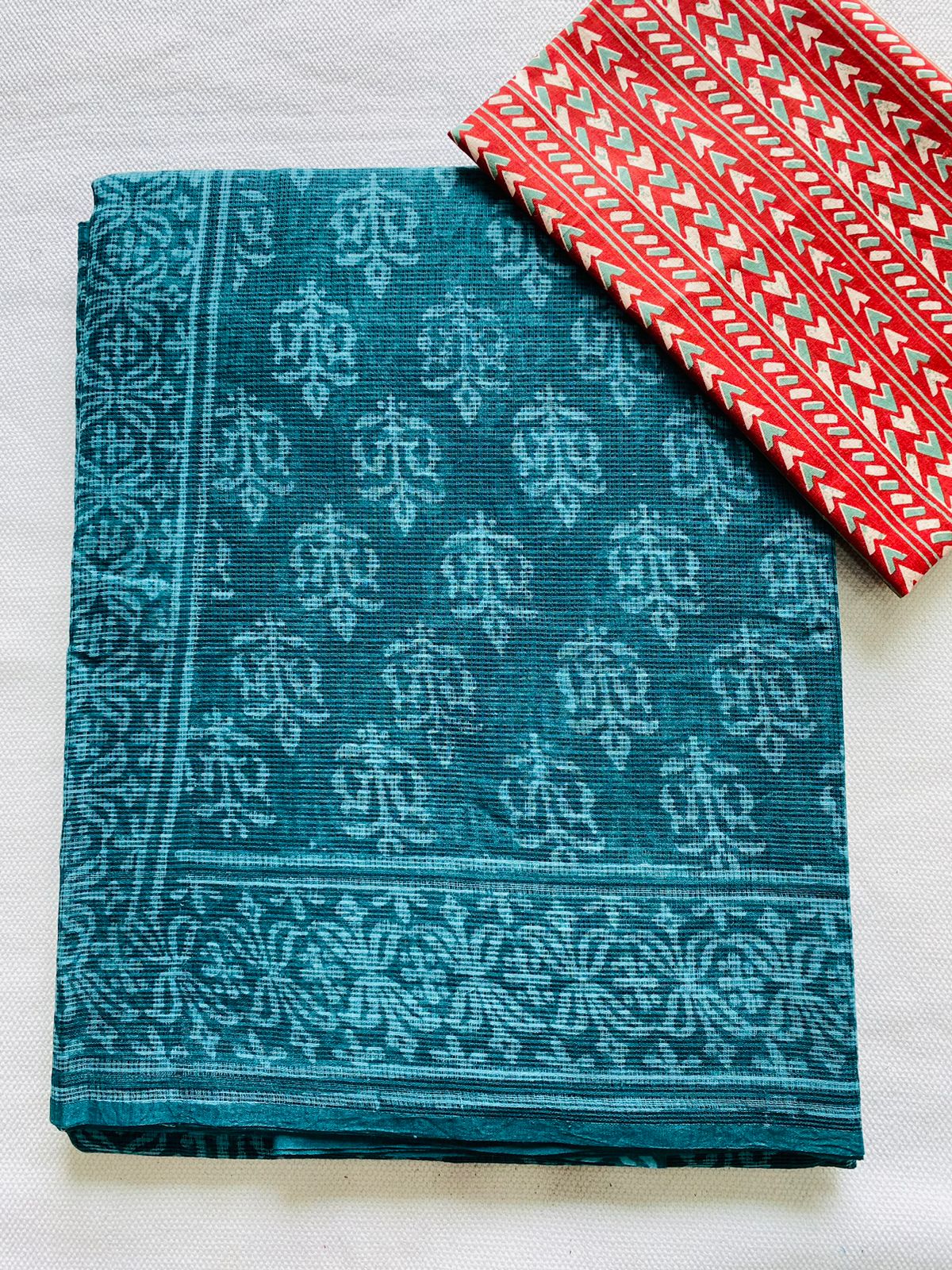 Indigo Teal Elegance Kota Doria Saree