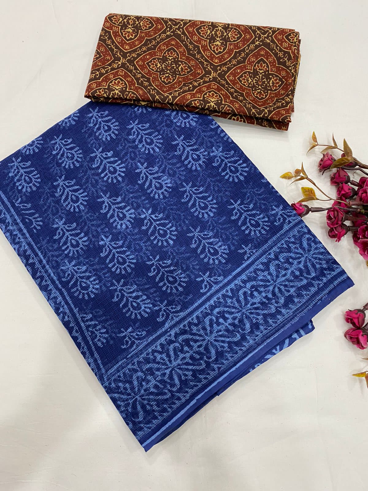 Midnight Bloom Kota Doria Saree