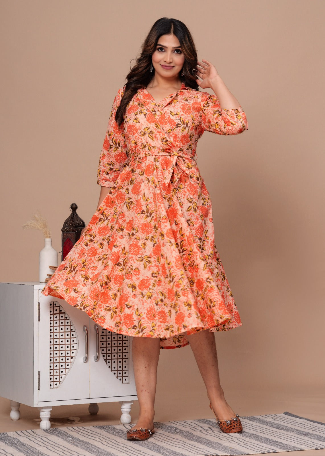 Peach Floral Cotton Dress