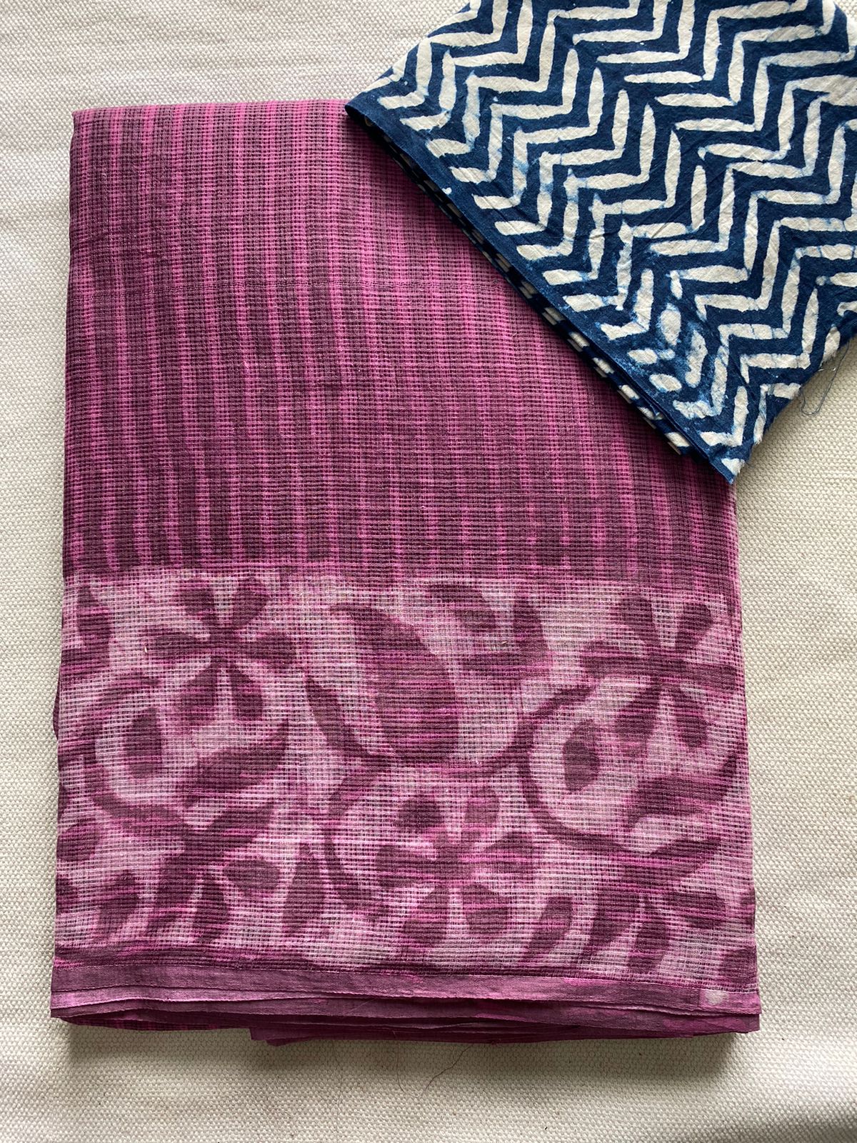 Magenta Floral Hand-Dyed Kota Doria Saree