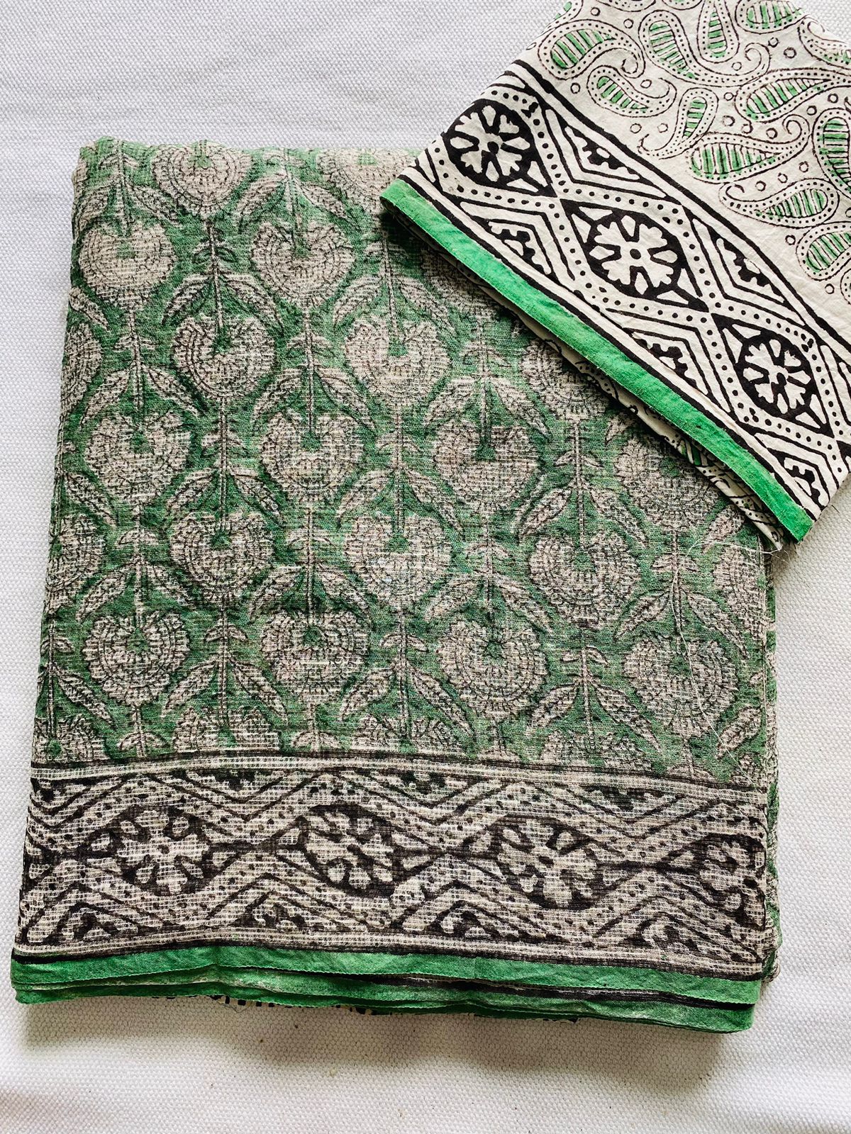 Bottle Green Floral Kota Doria Saree