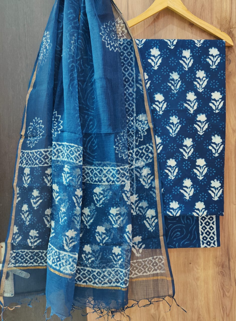 Exclusive new traditional hand block printed pure cotton suits with pure kota cotton duatta