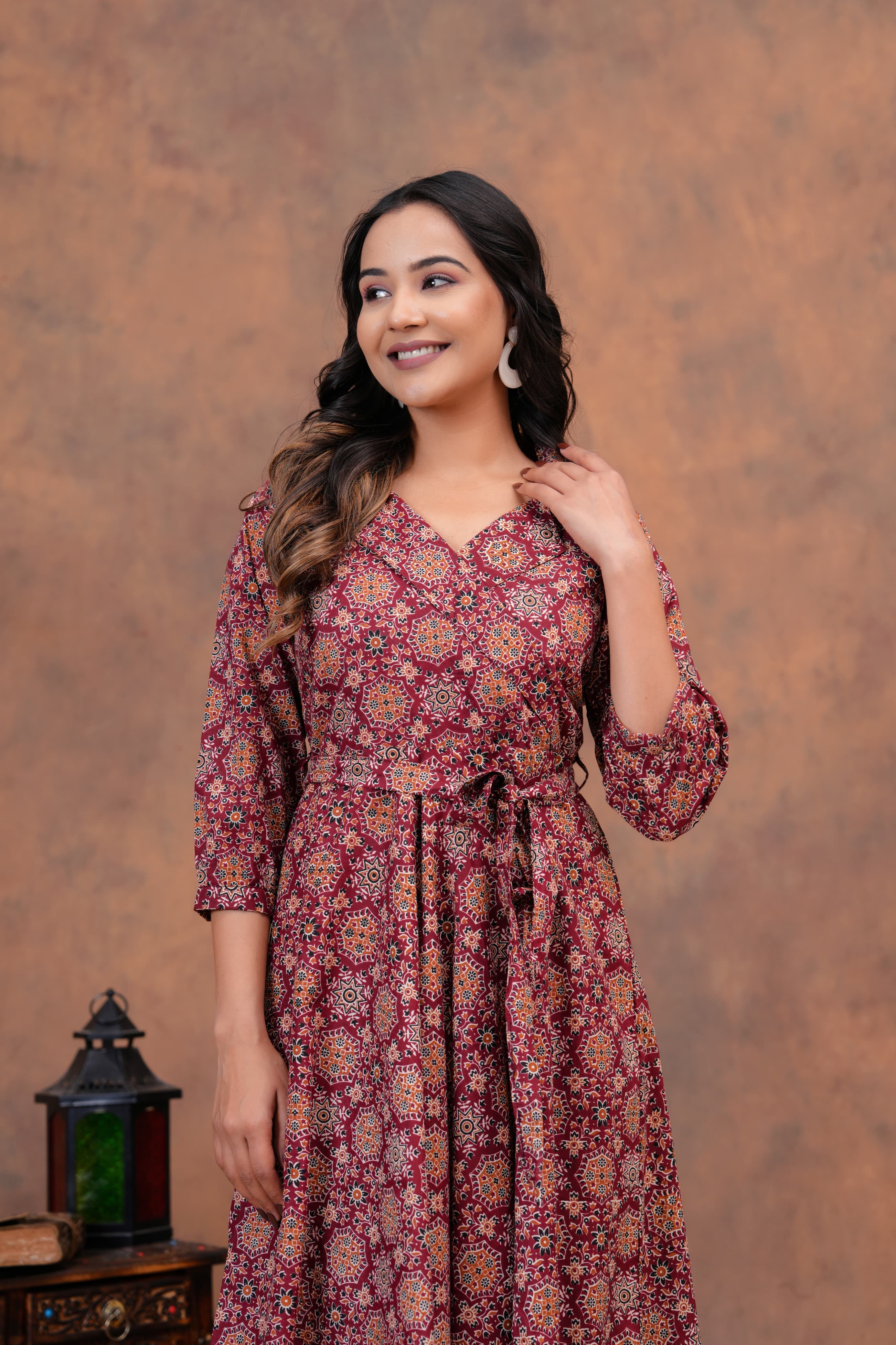 Maroon Medallion Cotton Dress