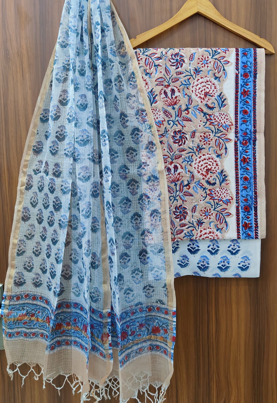 Exclusive new traditional hand block printed pure cotton suits with pure kota cotton duatta