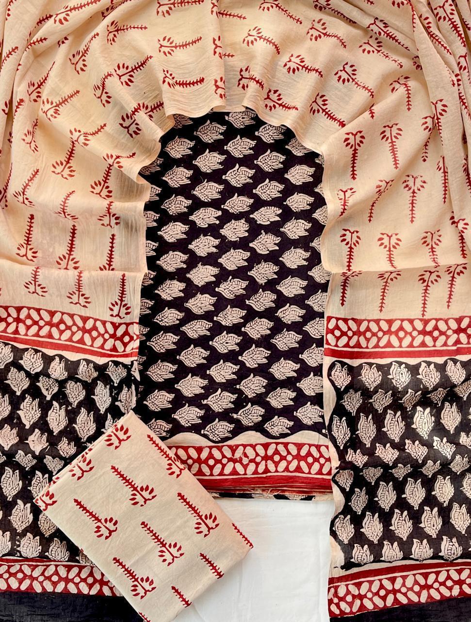 Cotton suit with mulmul dupatta