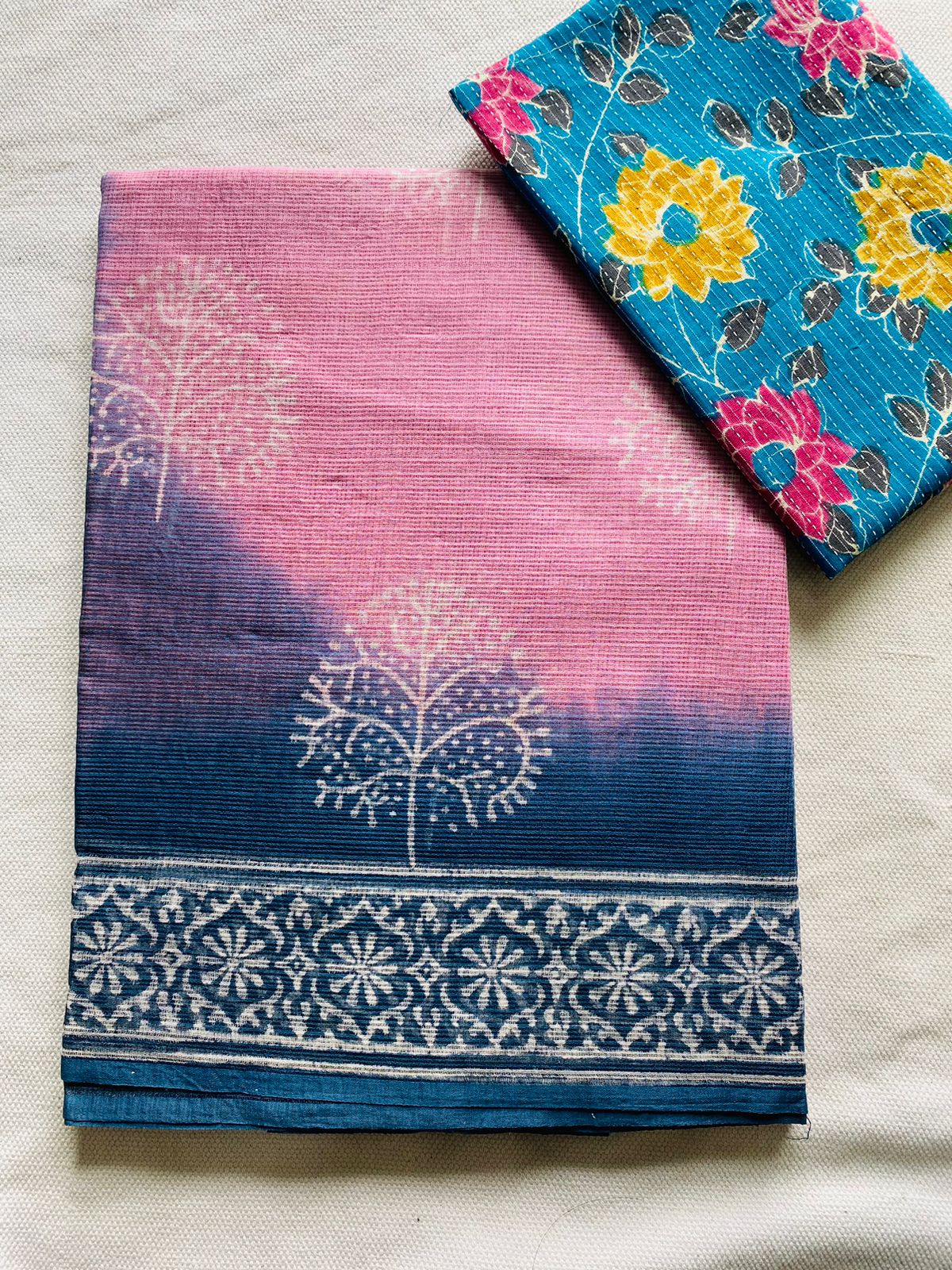 Lavender Bloom Dabu Kota Doria Saree