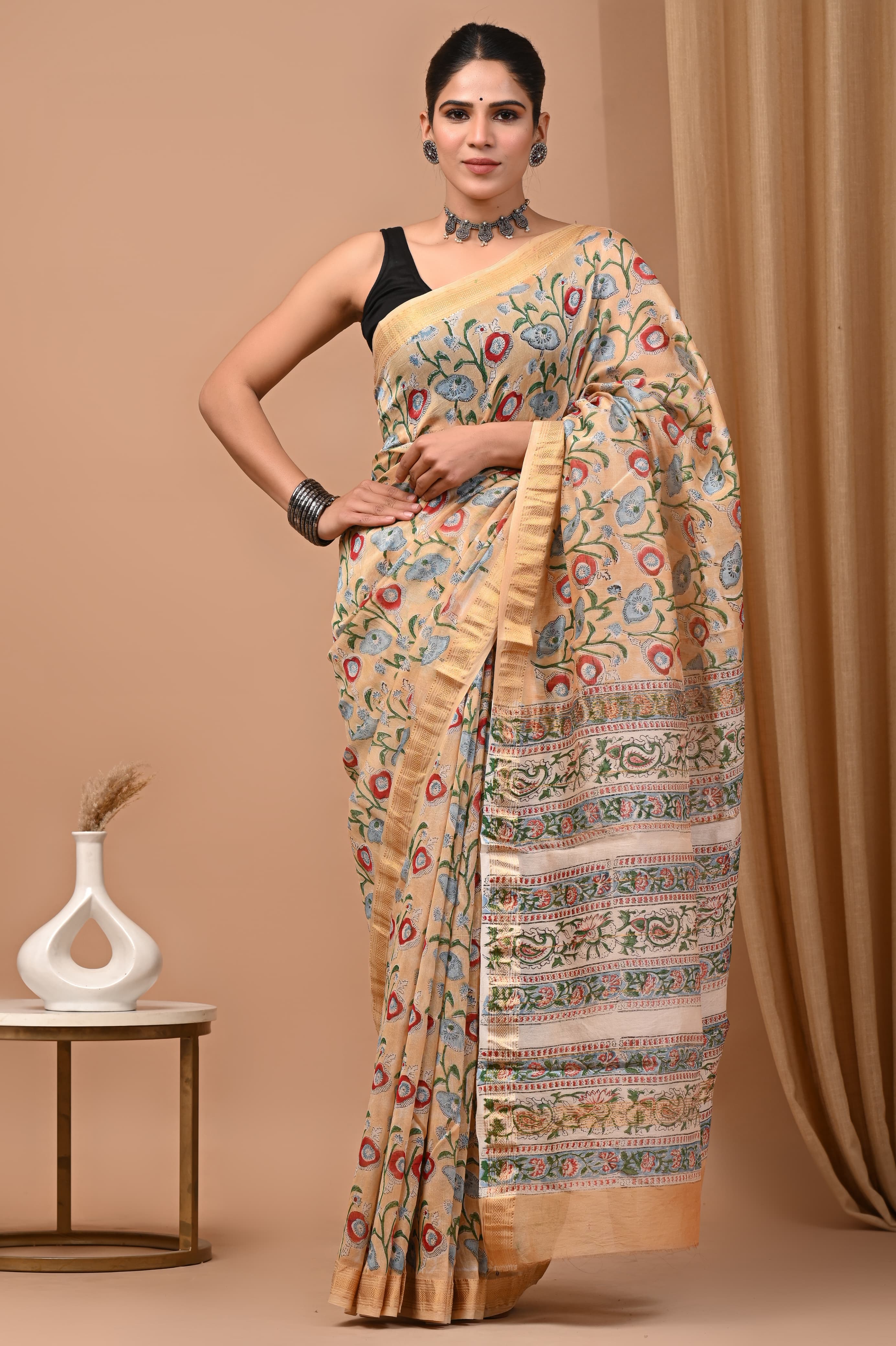 Pastel Bloom Handwoven Floral Saree