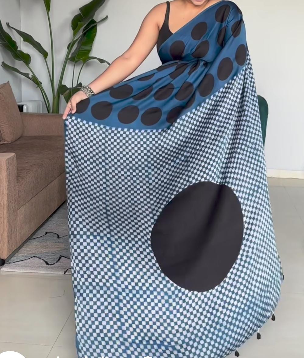 Natural Dye Vegetable Hand Block Print Ajrakh Vanaspati Pure Modal Silk Saree: