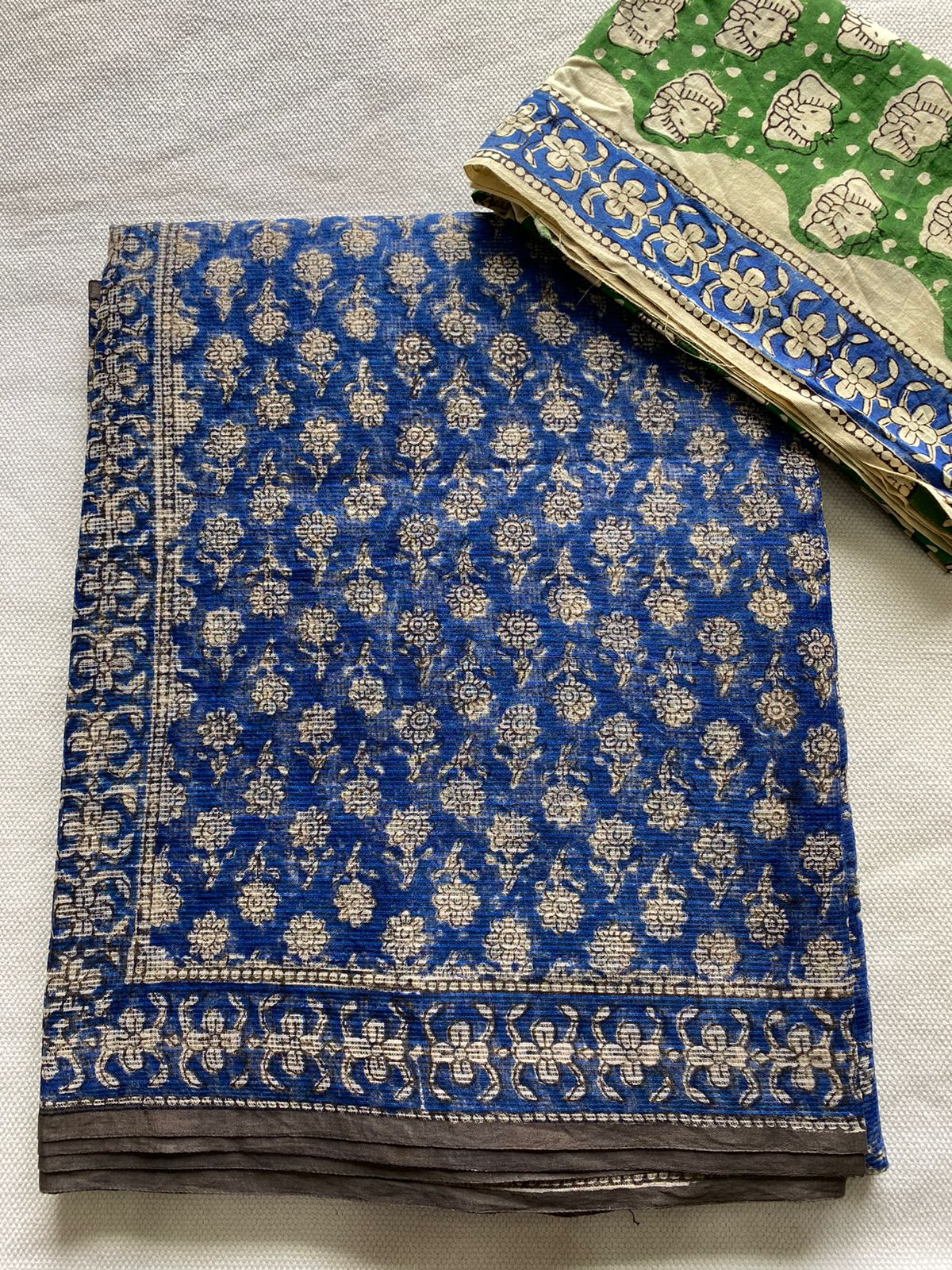 Indigo Floral Dabu Handblock Saree